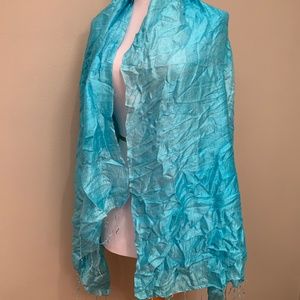 Cyan Chinese 100% Silk Scarf